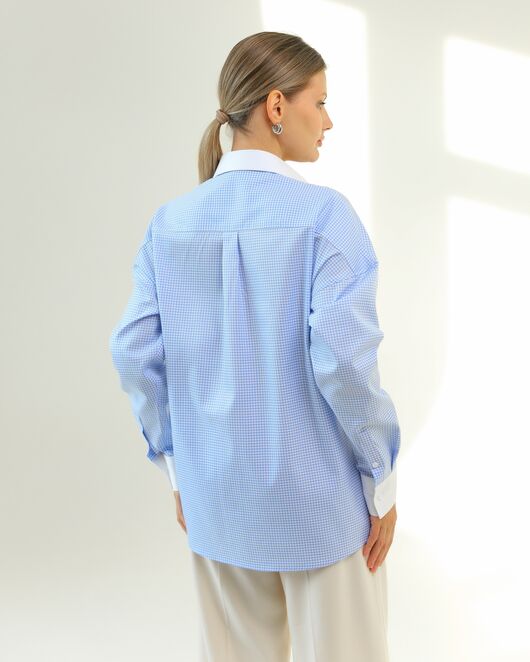 Женская рубашка из хлопка голубая клетка-8778 от byME 