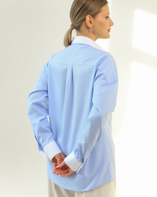 Женская рубашка из хлопка голубая клетка-8778 от byME 