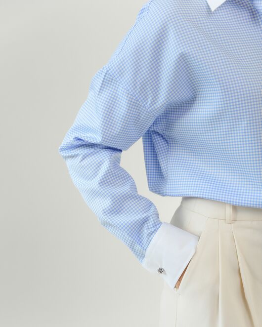 Женская рубашка из хлопка голубая клетка-8778 от byME 