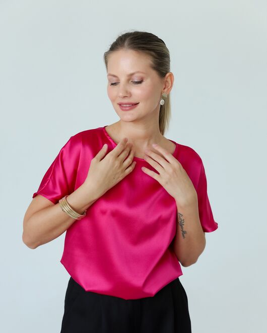 Женская блузка из шелка розовая-8781 от byME 