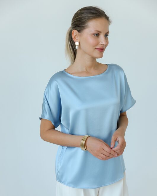 Женская блузка из шелка голубая-8783 от ByME 