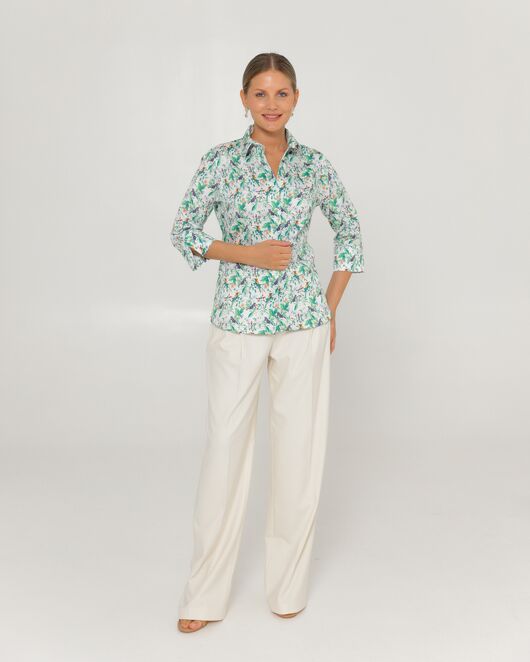 Женская рубашка из хлопка с рукавом 3/4 с отделкой птички в цветах-8788 от byME 