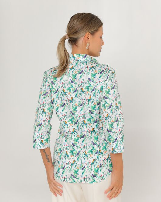 Женская рубашка из хлопка с рукавом 3/4 с отделкой птички в цветах-8788 от byME 