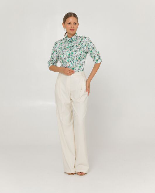 Женская рубашка из хлопка с рукавом 3/4 с отделкой птички в цветах-8788 от byME 