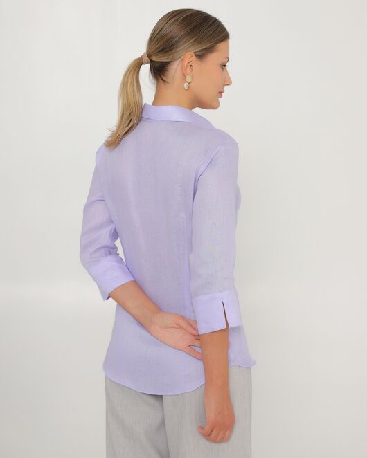 Женская рубашка из льна рукав 3/4 фиолетовая-8791 от  