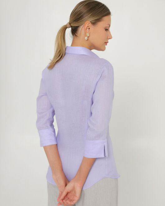 Женская рубашка из льна рукав 3/4 фиолетовая-8791 от  