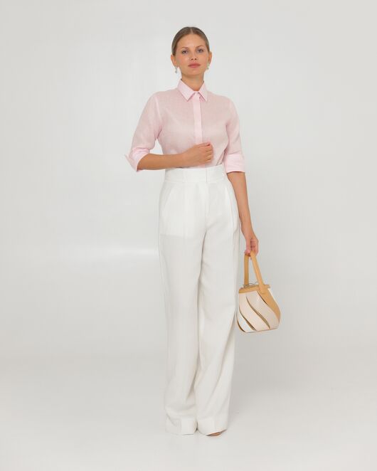 Женская рубашка из льна рукав 3/4 розовая-8792 от byME  Женская рубашка из льна рукав 3/4 розовая-8792 от byME