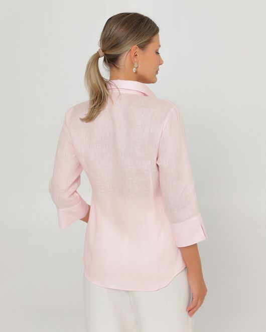 Женская рубашка из льна рукав 3/4 розовая-8792 от byME  Женская рубашка из льна рукав 3/4 розовая-8792 от byME