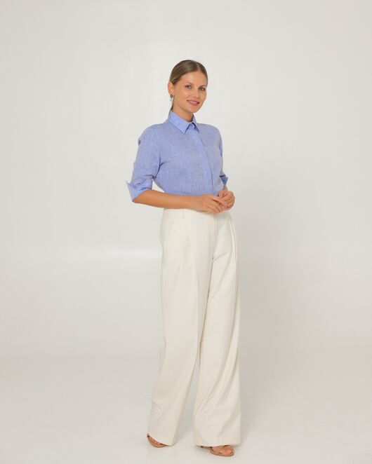 Женская рубашка из льна рукав 3/4 синяя-8793 от ByME 