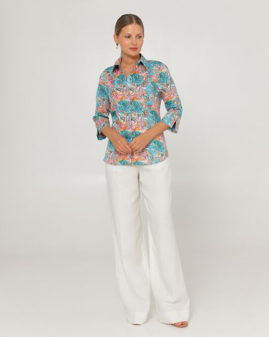 Женская рубашка из хлопка рукав 3/4 с тропическим принтом-8794 от byME 
