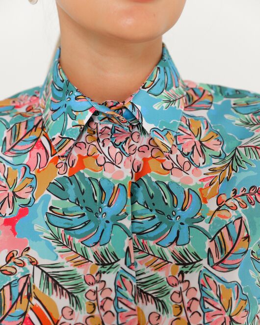 Женская рубашка из хлопка рукав 3/4 с тропическим принтом-8794 от byME 