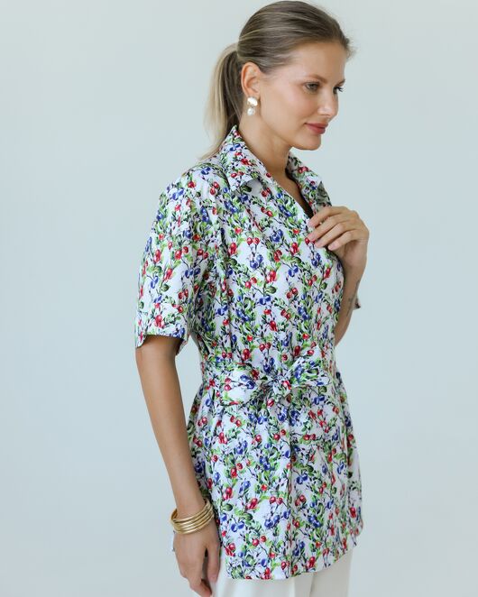 Женская рубашка на запах из хлопка с принтом голубика-8795 от byME 