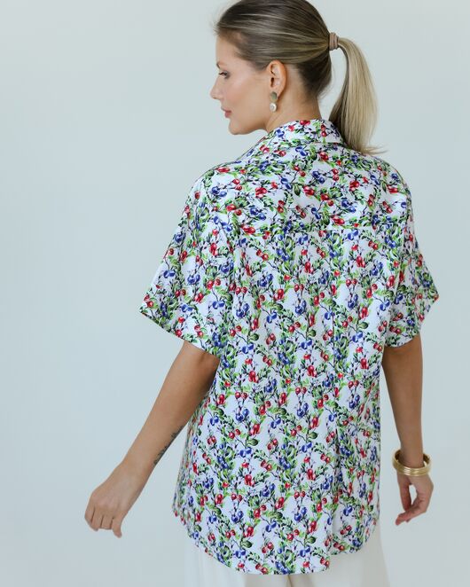 Женская рубашка на запах из хлопка с принтом голубика-8795 от byME 