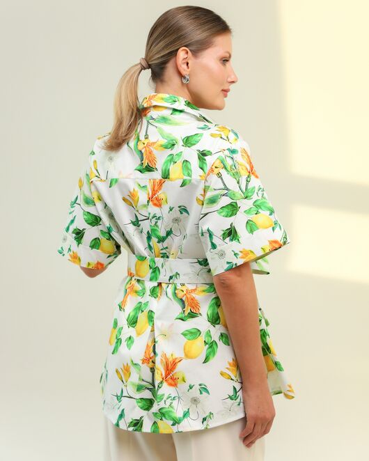 Женская рубашка на запах из хлопка принт лимоны-8797 от byME 