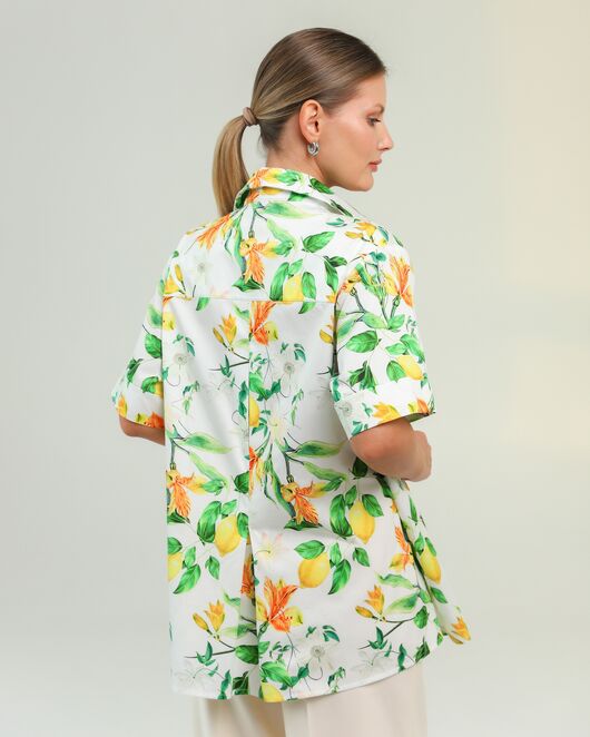 Женская рубашка на запах из хлопка принт лимоны-8797 от byME 