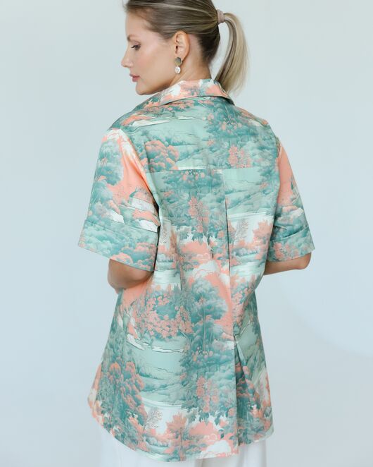 Женская рубашка на запах из хлопка с принтом природа-8798 от  