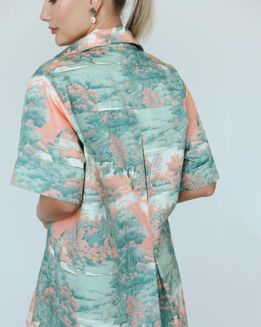 Женская рубашка на запах из хлопка с принтом природа-8798 от  