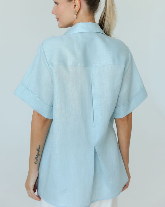 Женска рубашка на запах из льна мятная-8799 от byME 