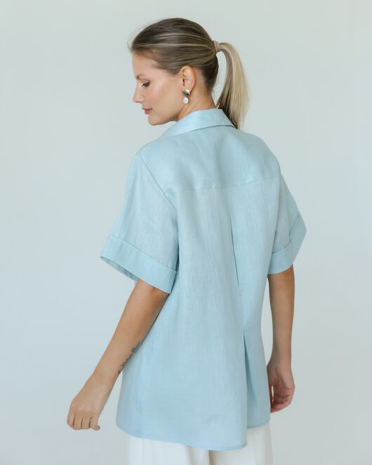 Женска рубашка на запах из льна мятная-8799 от byME 