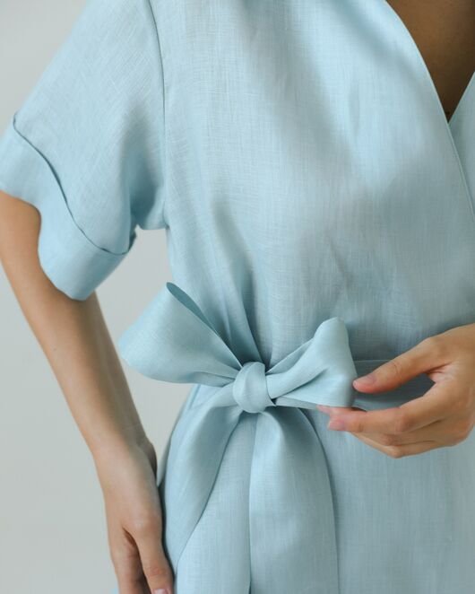 Женска рубашка на запах из льна мятная-8799 от byME 