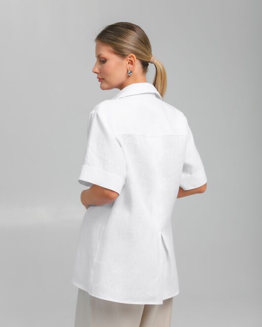 Женская рубашка на запах из льна белая-8800 от byME 
