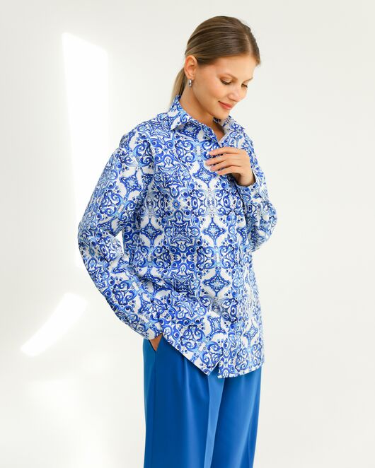 Женская рубашка из хлопка с принтом гжель-8805 от byME 