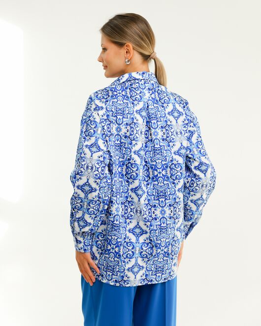 Женская рубашка из хлопка с принтом гжель-8805 от byME 