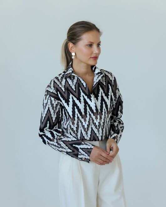 Женска рубашка из хлопка с принтом геометрический узор-8806 от byME 