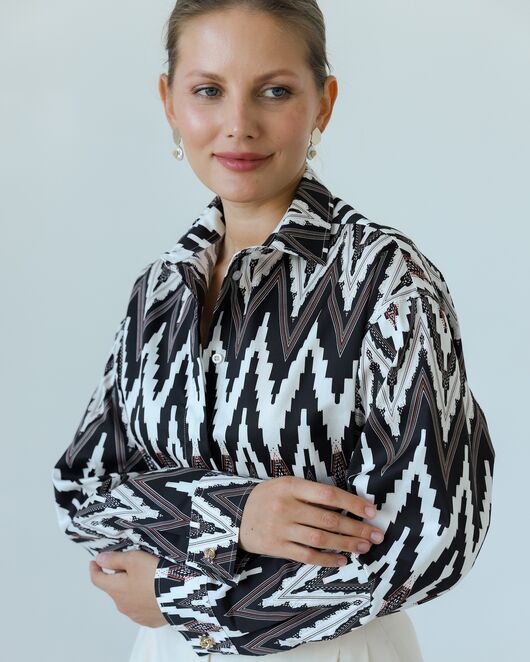 Женска рубашка из хлопка с принтом геометрический узор-8806 от byME 