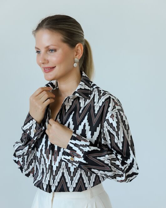 Женска рубашка из хлопка с принтом геометрический узор-8806 от byME 