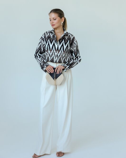 Женска рубашка из хлопка с принтом геометрический узор-8806 от byME 