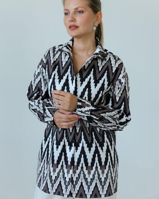 Женска рубашка из хлопка с принтом геометрический узор-8806 от byME 