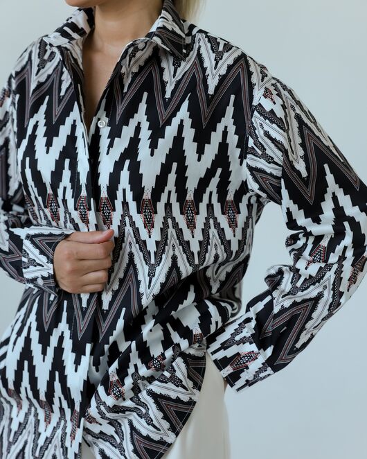 Женска рубашка из хлопка с принтом геометрический узор-8806 от byME 