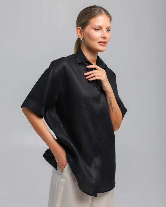 Женская рубашка из льна черная-8810 от byME 