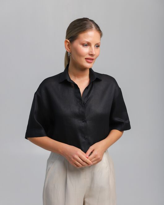 Женская рубашка из льна черная-8810 от byME 