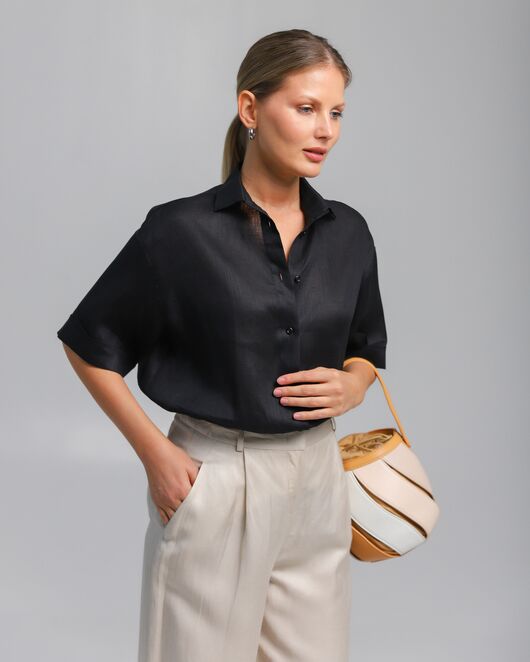 Женская рубашка из льна черная-8810 от byME 