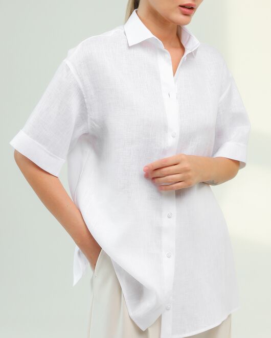 Женская рубашка из льна белая-8811 от byME  Женская рубашка из льна белая-8811 от byME