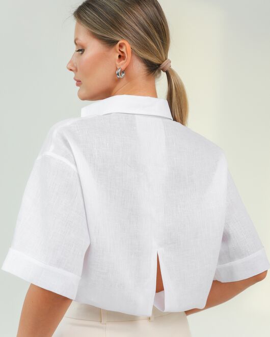 Женская рубашка из льна белая-8811 от byME  Женская рубашка из льна белая-8811 от byME