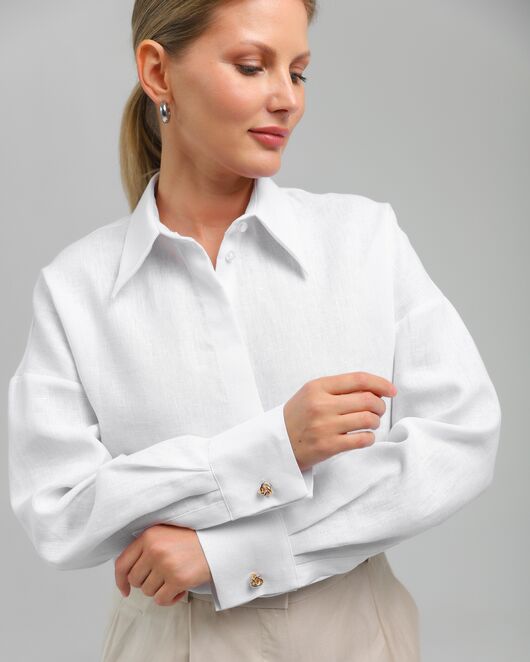 Женская рубашка из льна белая-8813 от byME 