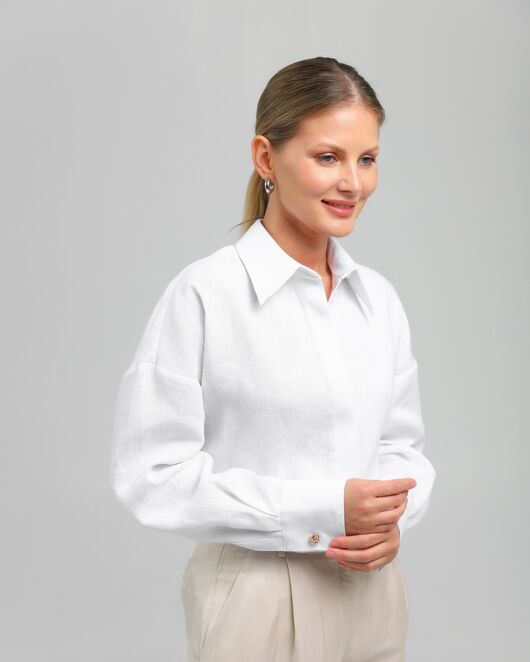 Женская рубашка из льна белая-8813 от byME 
