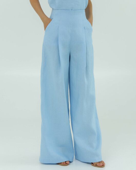 Женские брюки голубые изо льна-135032 от LW 