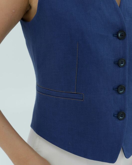 Жилет женский тёмно-синий изо льна-155003 от LW 