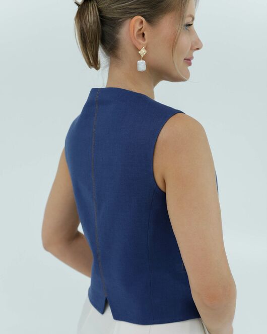 Жилет женский тёмно-синий изо льна-155003 от LW 