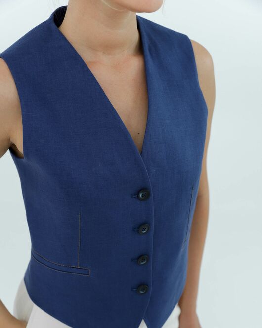 Жилет женский тёмно-синий изо льна-155003 от LW 