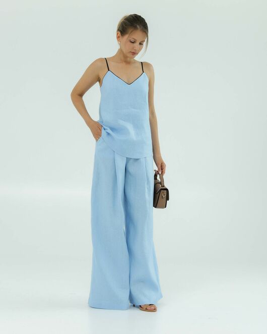 Женский топ голубой изо льна-375011 от LW  Женский топ голубой изо льна-375011 от LW