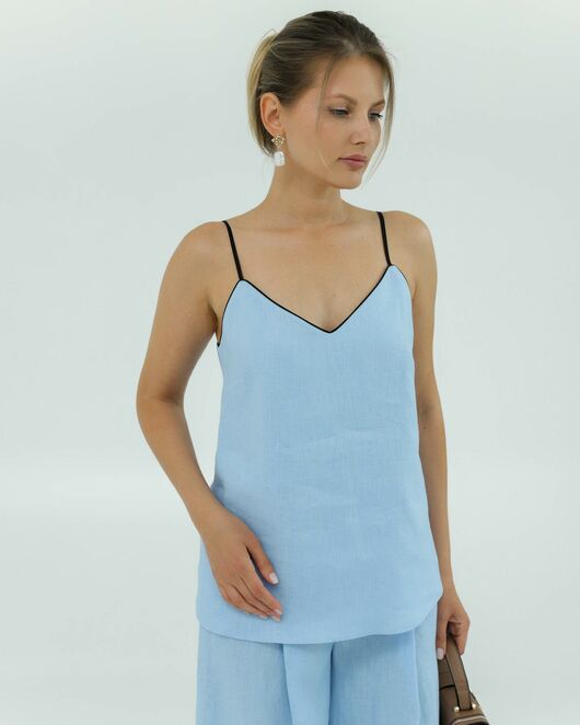 Женский топ голубой изо льна-375011 от LW  Женский топ голубой изо льна-375011 от LW