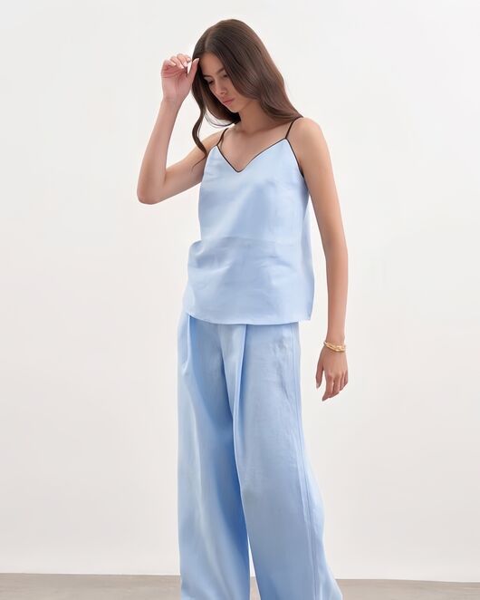 Женские брюки голубые изо льна-135032 от LW 