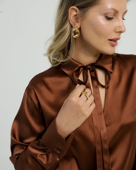 Женская рубашка из шёлка в шоколадном цвете 8819 от  