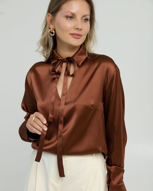 Женская рубашка из шёлка в шоколадном цвете 8819 от  