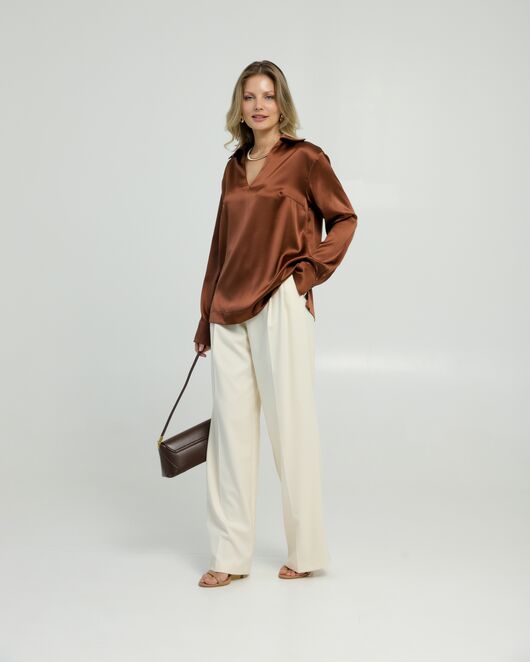 Женская рубашка из шёлка в шоколадном цвете 8819 от  